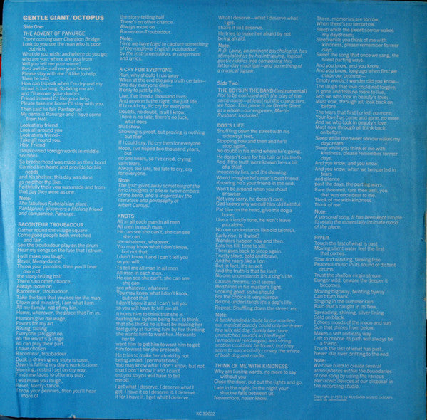 Gentle Giant : Octopus (LP, Album, Pit)
