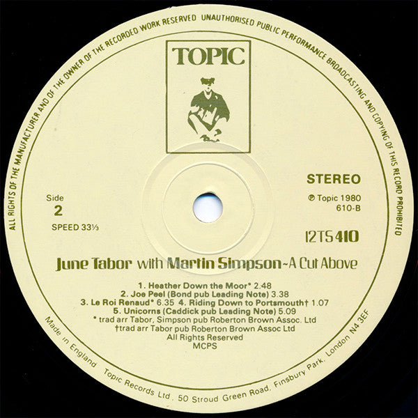 June Tabor With Martin Simpson : A Cut Above (LP, Album, RP)