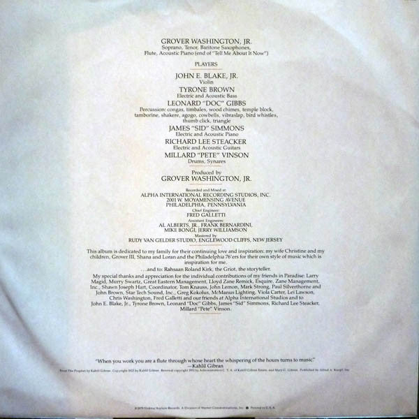Grover Washington, Jr. : Paradise (LP, Album, SP )
