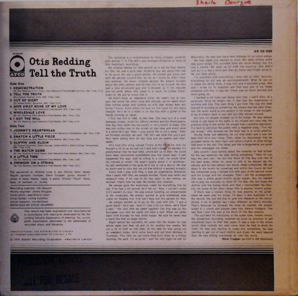 Otis Redding : Tell The Truth (LP, Album)