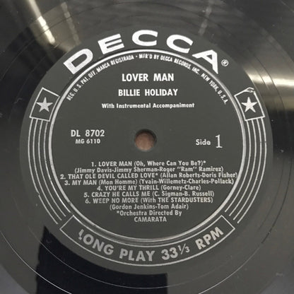 Billie Holiday : Lover Man (LP, Album, Styrene, Glo)