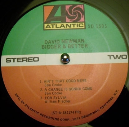 David Newman* : Bigger & Better (LP, Album, RP, PR )