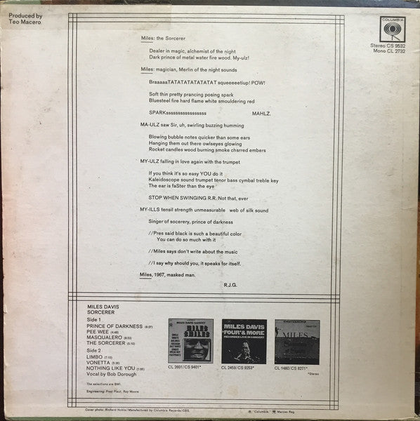 Miles Davis : Sorcerer (LP, Album, Mono)