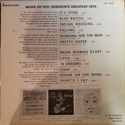 Roy Orbison : More Of Roy Orbison's Greatest Hits (LP, Album, Comp, Mono, Ind)