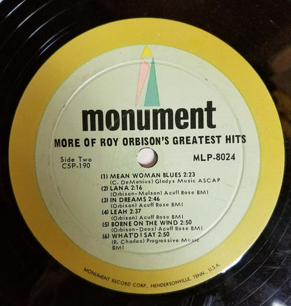 Roy Orbison : More Of Roy Orbison's Greatest Hits (LP, Album, Comp, Mono, Ind)