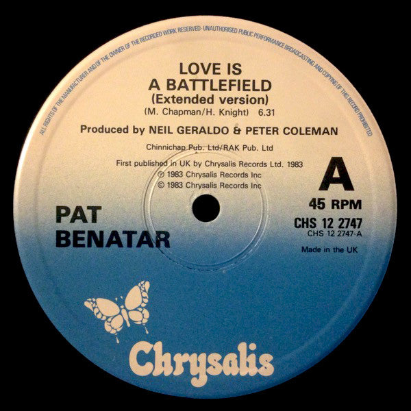 Pat Benatar : Love Is A Battlefield (Extended Version) (12", Single)