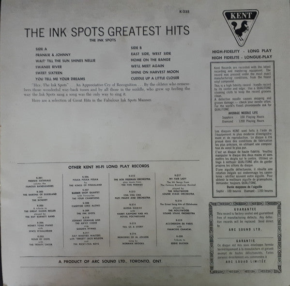 The Ink Spots (2) : The Ink Spots' Greatest Hits Volume 2 (LP, Album, Comp)