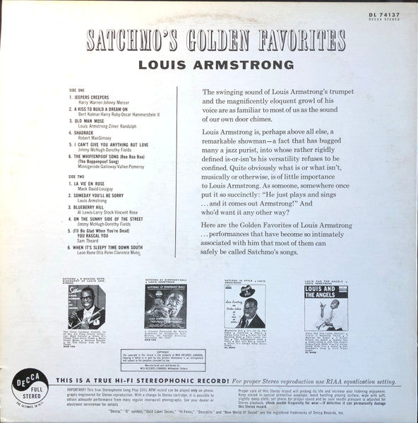 Louis Armstrong : Satchmo's Golden Favorites (LP, Album, RE)