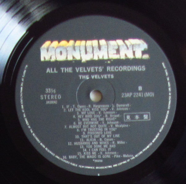 The Velvets : All The Velvets' Recordings (LP, Comp, Promo)