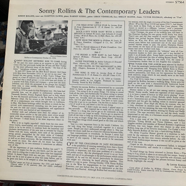 Sonny Rollins : Sonny Rollins And The Contemporary Leaders (LP, Album, RE)