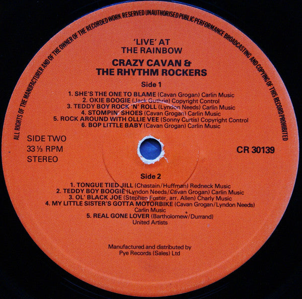 Crazy Cavan And The Rhythm Rockers : Live At The Rainbow (LP)