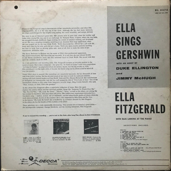 Ella Fitzgerald : Ella Sings Gershwin  (LP, Album, Mono)