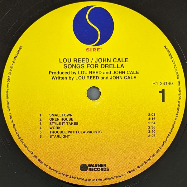 Lou Reed / John Cale : Songs For Drella (LP, 180 + LP, S/Sided, Etch, 180 + Album, RSD, Ltd)