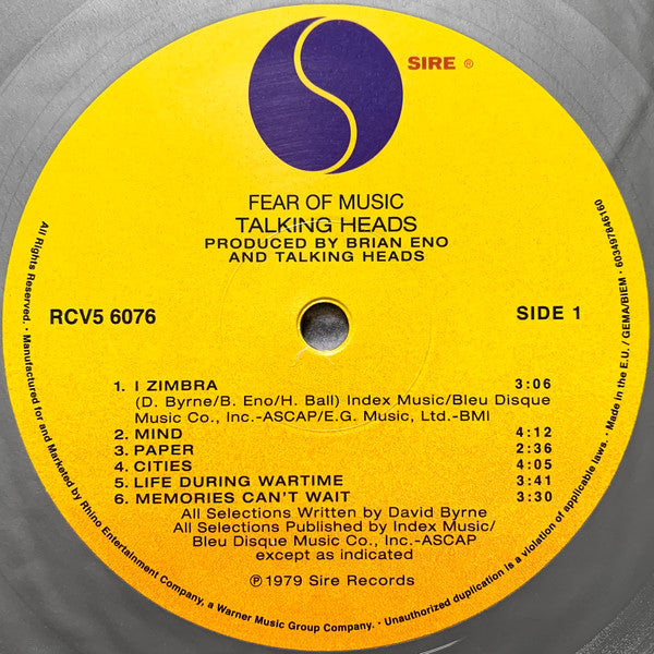 Talking Heads : Fear Of Music (LP, Album, Ltd, RE, RP, Sil)