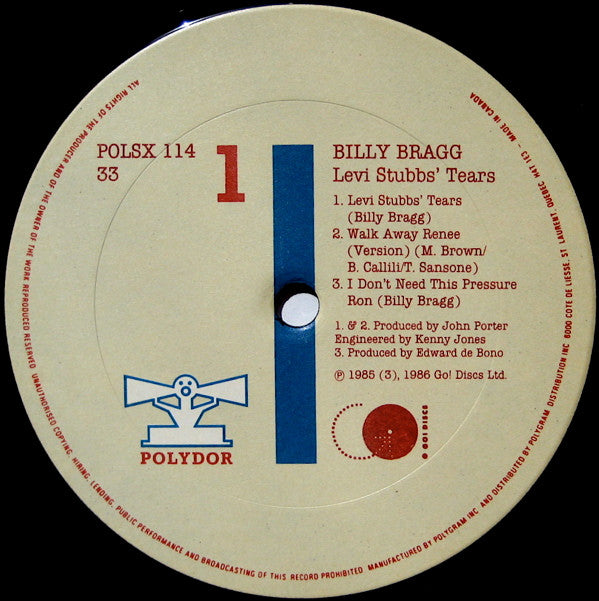 Billy Bragg : Levi Stubbs' Tears (12", EP)