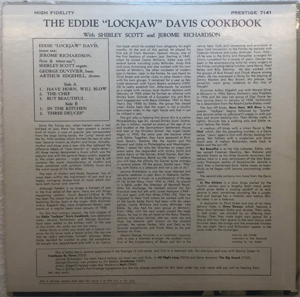 Eddie "Lockjaw" Davis With Shirley Scott And Jerome Richardson : The Eddie "Lockjaw" Davis Cookbook Volume 1 (LP, Album, Mono)