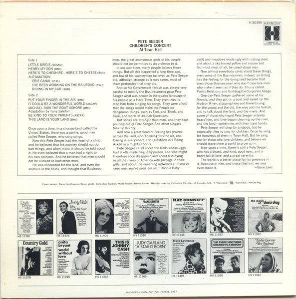 Pete Seeger : Children's Concert At Town Hall (LP, Album, RE)