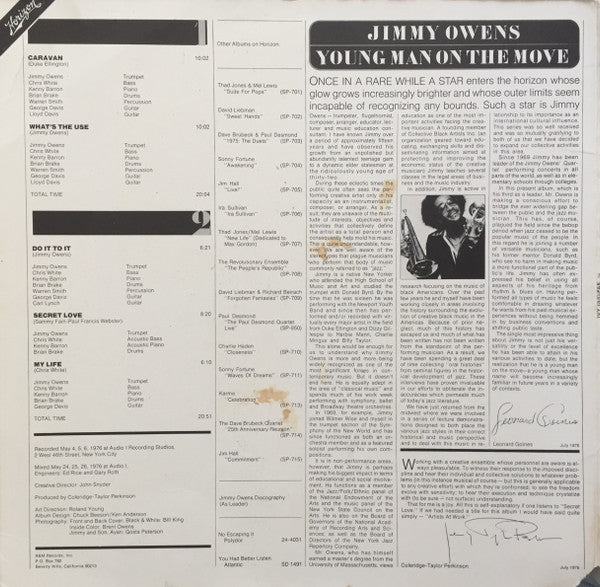 Jimmy Owens : Jimmy Owens (LP, Album, Gat)