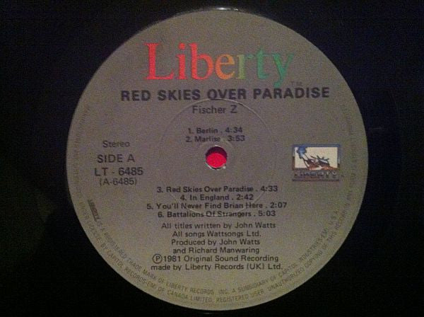 Fischer-Z : Red Skies Over Paradise (LP, Album)