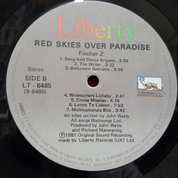 Fischer-Z : Red Skies Over Paradise (LP, Album)