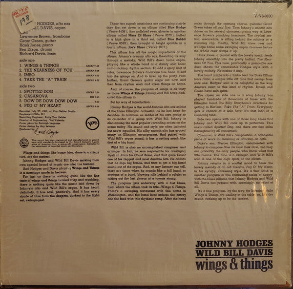 Johnny Hodges & Wild Bill Davis : Wings And Things (LP, Mono)