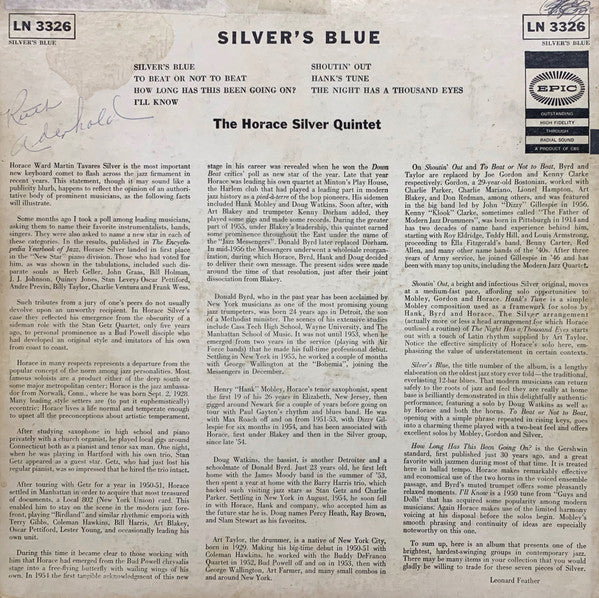 The Horace Silver Quintet : Silver's Blue (LP, Album, Mono)