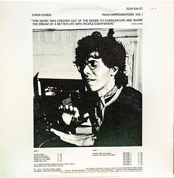Chick Corea : Piano Improvisations Vol. 1 (LP, Album, RE)