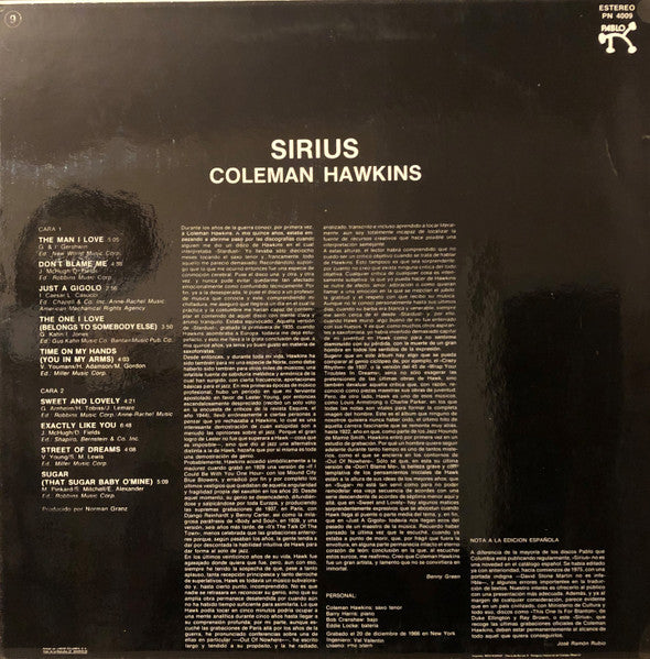 Coleman Hawkins : Sirius (LP, Album, RE)