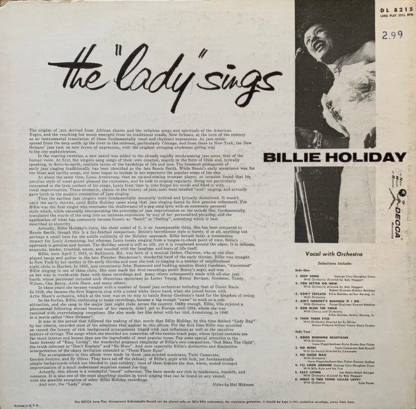 Billie Holiday : The Lady Sings (LP, Comp, Mono)