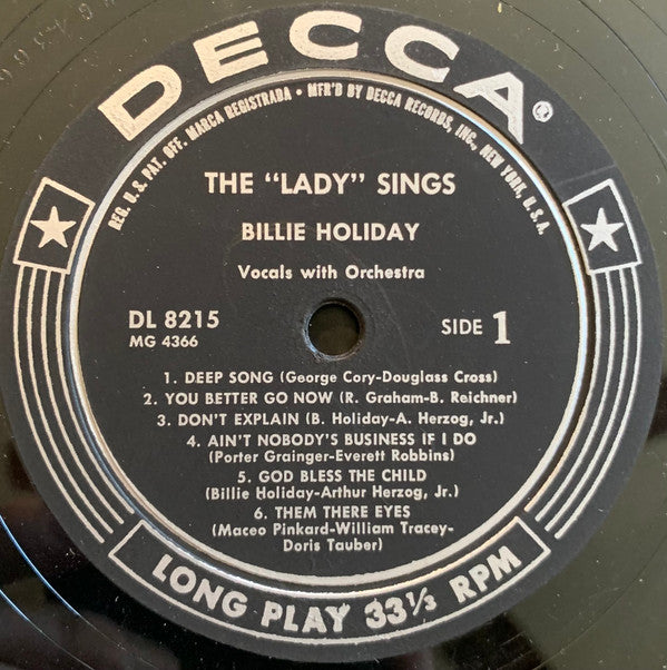 Billie Holiday : The Lady Sings (LP, Comp, Mono)