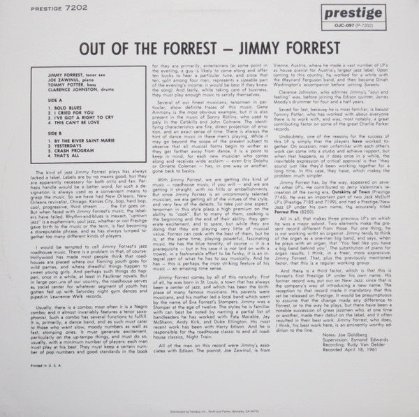 Jimmy Forrest : Out Of The Forrest (LP, Album, RE)