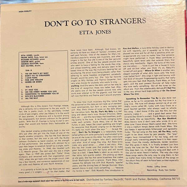 Etta Jones : Don't Go To Strangers (LP, Album, RE)