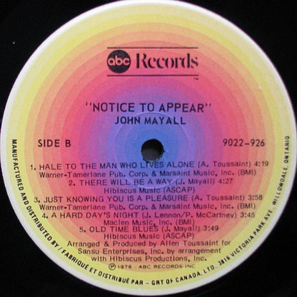 John Mayall : Notice To Appear (LP, Album)