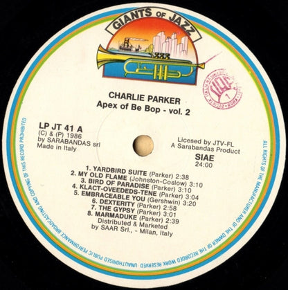 Charlie Parker : Apex Of Be Bop Vol. 2 (LP, Comp)