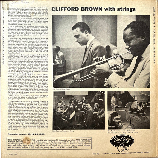 Clifford Brown : Clifford Brown With Strings (LP, Album, Mono, RP)