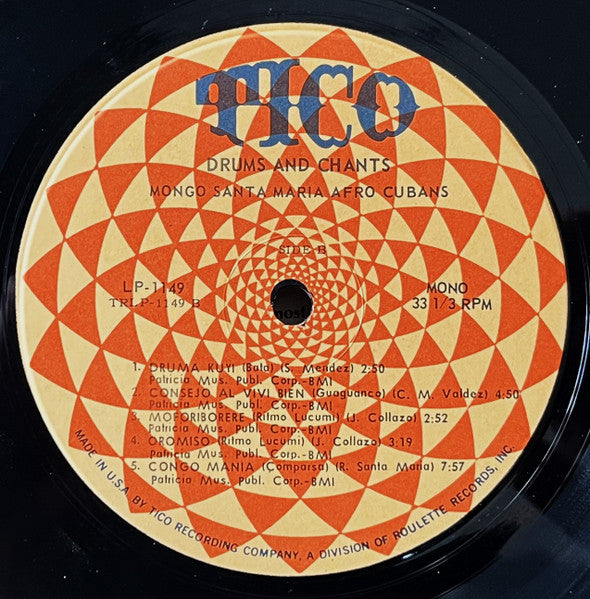 Mongo Santamaria : Mongo Santamaria's Drums And Chants (Authentic Afro-Cuban Rhythms) (LP, Album, Mono, RE)