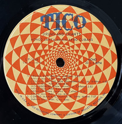 Mongo Santamaria : Mongo Santamaria's Drums And Chants (Authentic Afro-Cuban Rhythms) (LP, Album, Mono, RE)