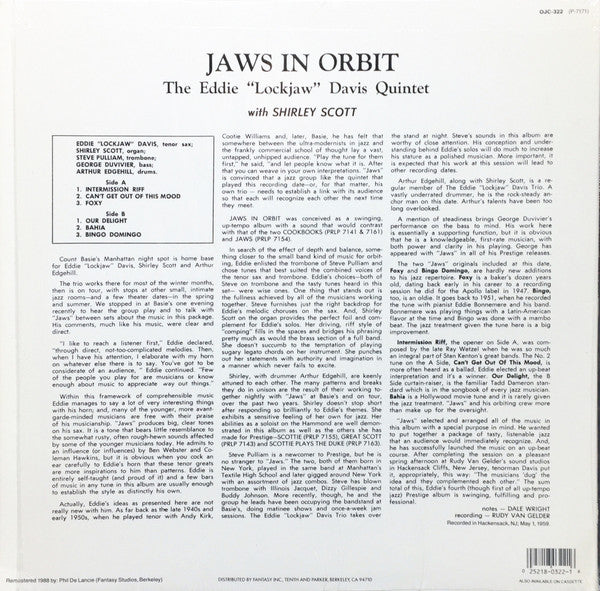 Eddie "Lockjaw" Davis Quintet* With Shirley Scott : Jaws In Orbit (LP, Album, Mono, RE)