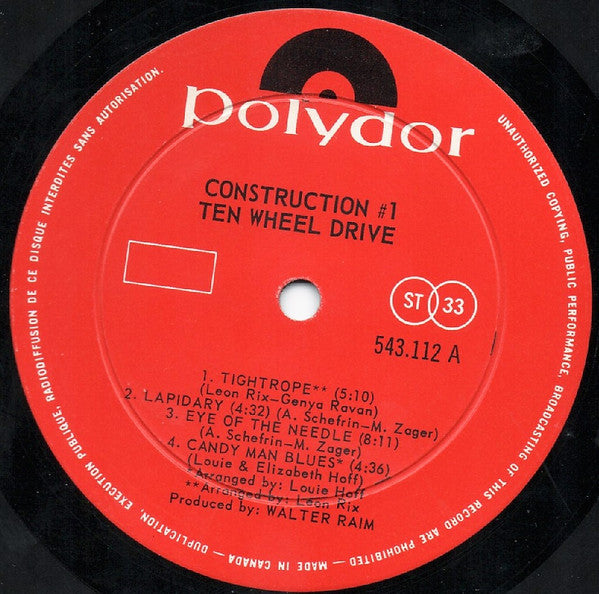Ten Wheel Drive With Genya Ravan : Construction #1 (LP, Album)