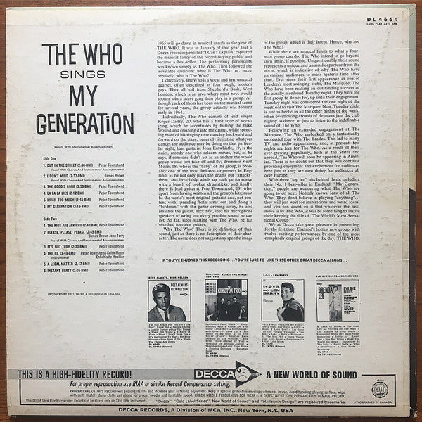 The Who : The Who Sings My Generation (LP, Album, Mono)