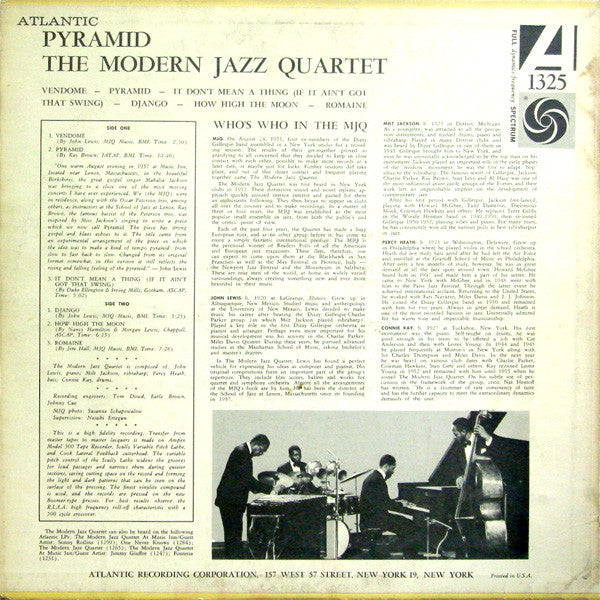The Modern Jazz Quartet : Pyramid (LP, Album, Mono, Bla)