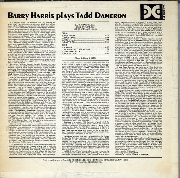 Barry Harris (2) : Barry Harris Plays Tadd Dameron (LP, Album)
