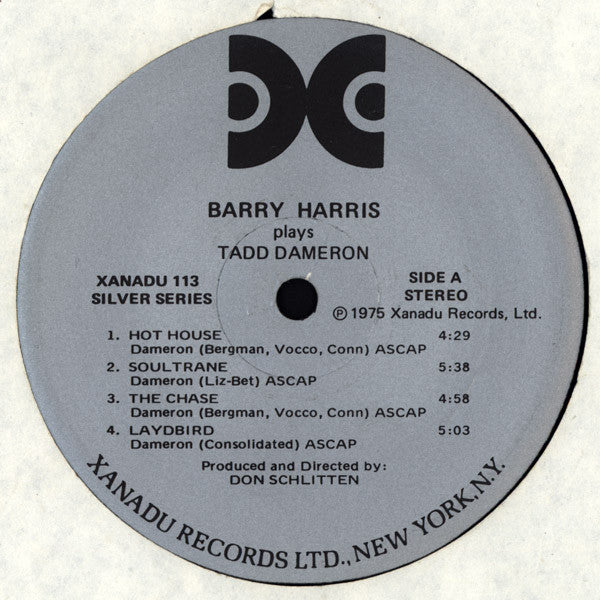 Barry Harris (2) : Barry Harris Plays Tadd Dameron (LP, Album)