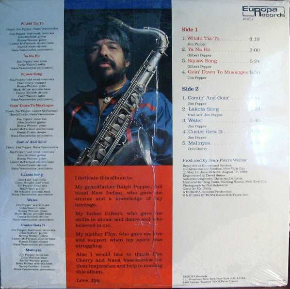 Jim Pepper : Comin' And Goin' (LP, Album)