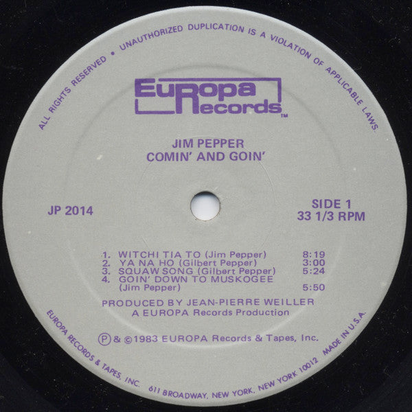 Jim Pepper : Comin' And Goin' (LP, Album)