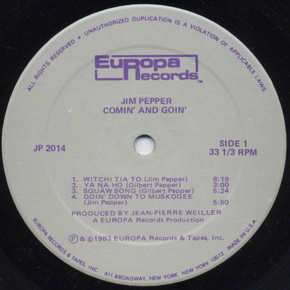 Jim Pepper : Comin' And Goin' (LP, Album)