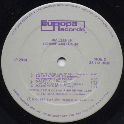 Jim Pepper : Comin' And Goin' (LP, Album)