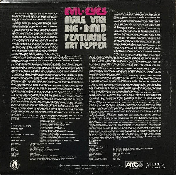 Mike Vax Big Band* Featuring Art Pepper : Evil Eyes (LP)