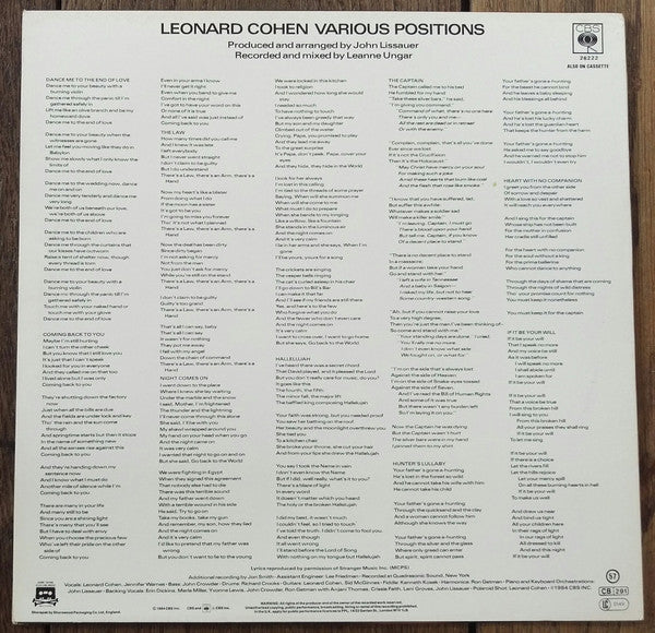 Leonard Cohen : Various Positions (LP, Album)