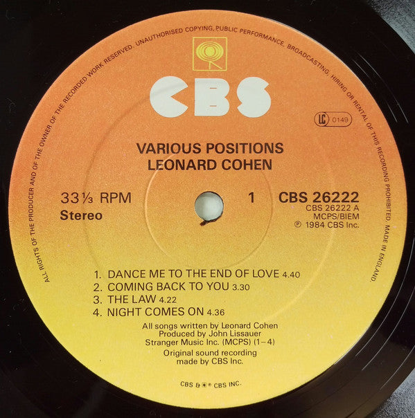 Leonard Cohen : Various Positions (LP, Album)